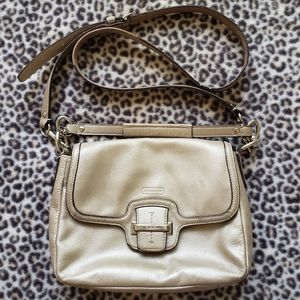 Coach Champagne Colored Taylor Leather Flap Crossbody (Style F25206) Purse, GUC
